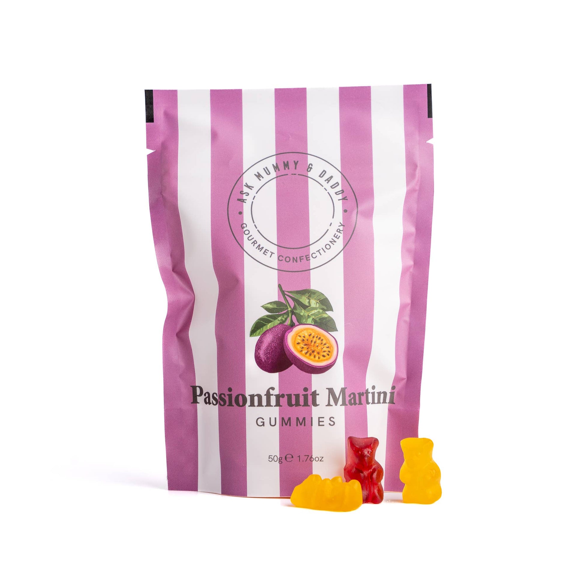 ASK MUMMY & DADDY NON-ALCOHOLIC PASSIONFRUIT MARTINI GUMMIES 50g - Winterberries