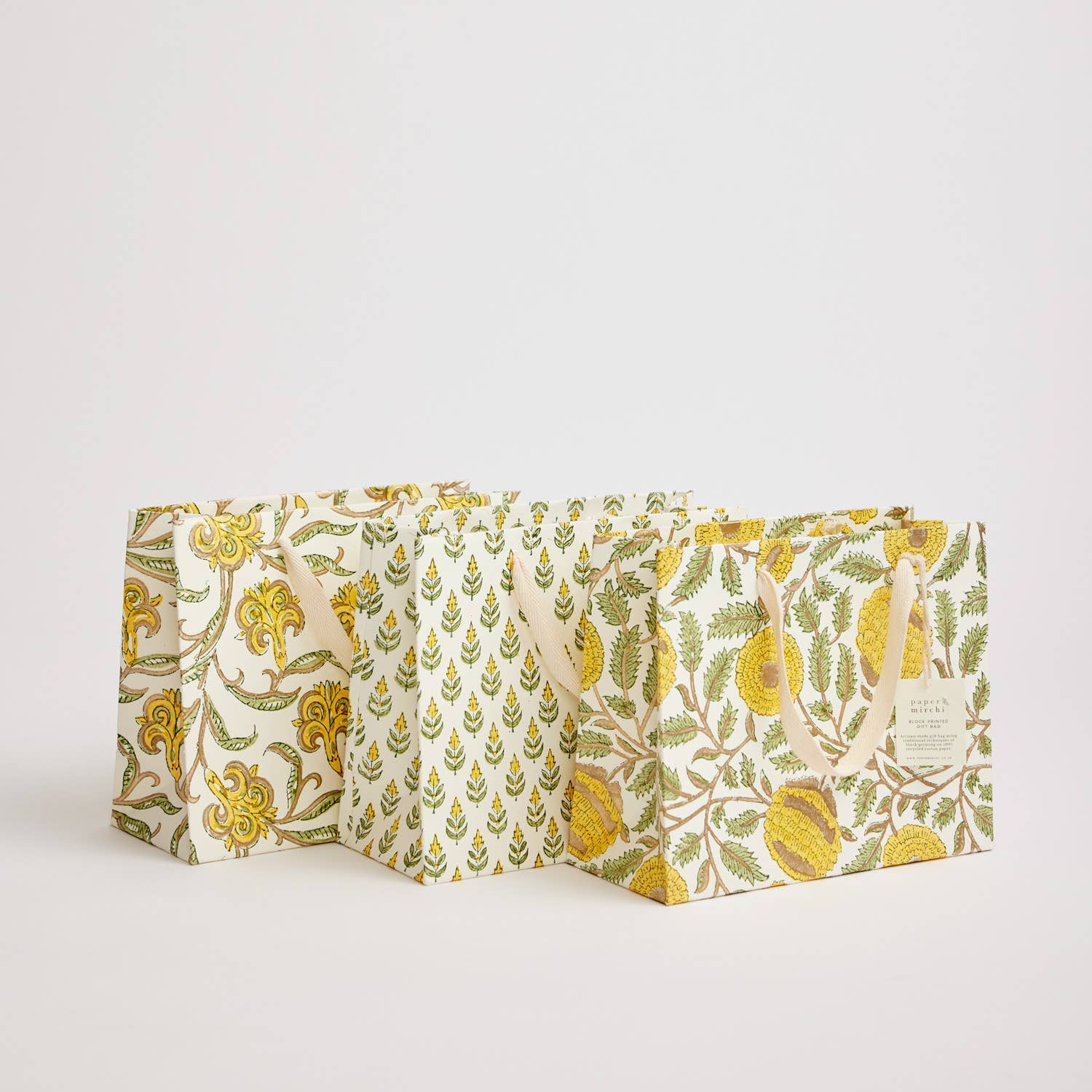 x1 Hand Block Printed Gift Bag (Medium) - Sunshine - Winterberries