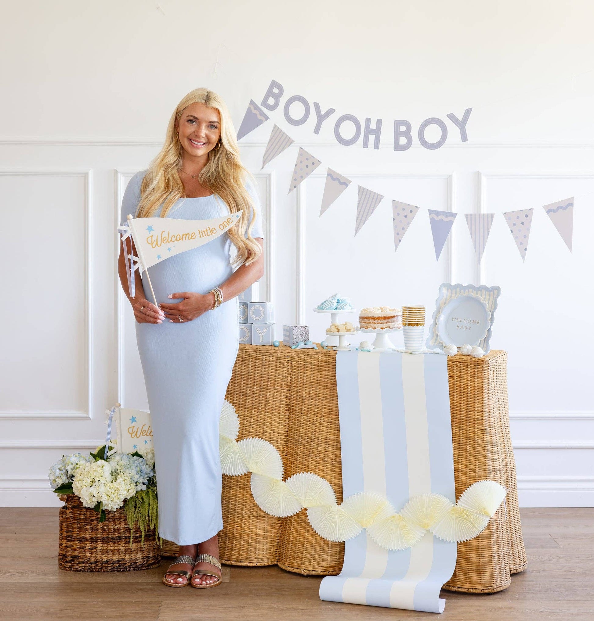 BAB1116 - Welcome Little One Blue Pennant - Winterberries