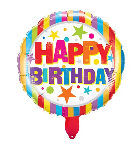 18" STRIPES AND STARS 'HAPPY BIRTHDAY' DEFLATED FOIL BALLOON