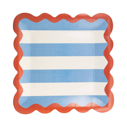 HAM1141 - Hamptons Stripes 9" Ric Rac Trim Paper Plate - Winterberries