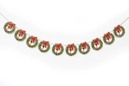 DIE-CUT CHRISTMAS WREATH WITH RED BOW PAPER GARLAND - Winterberries