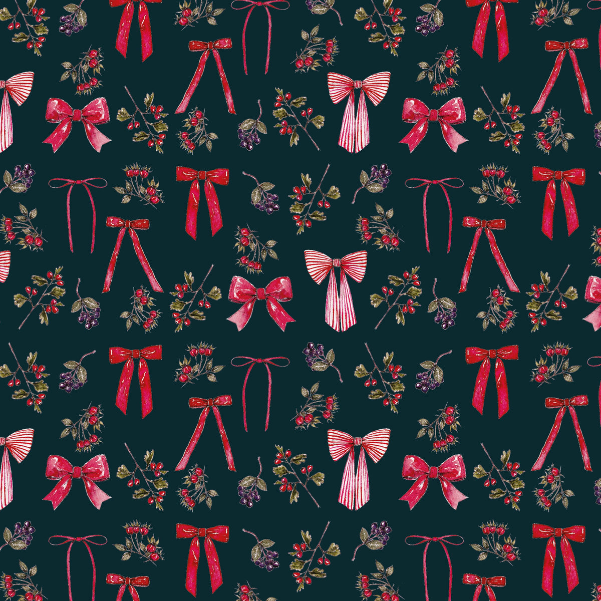 Bows Berries Red Christmas Wrapping Paper 3m