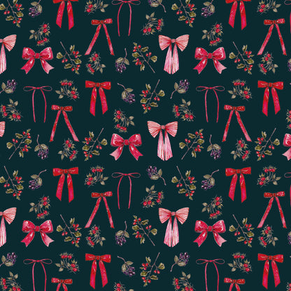 Bows Berries Red Christmas Wrapping Paper 3m