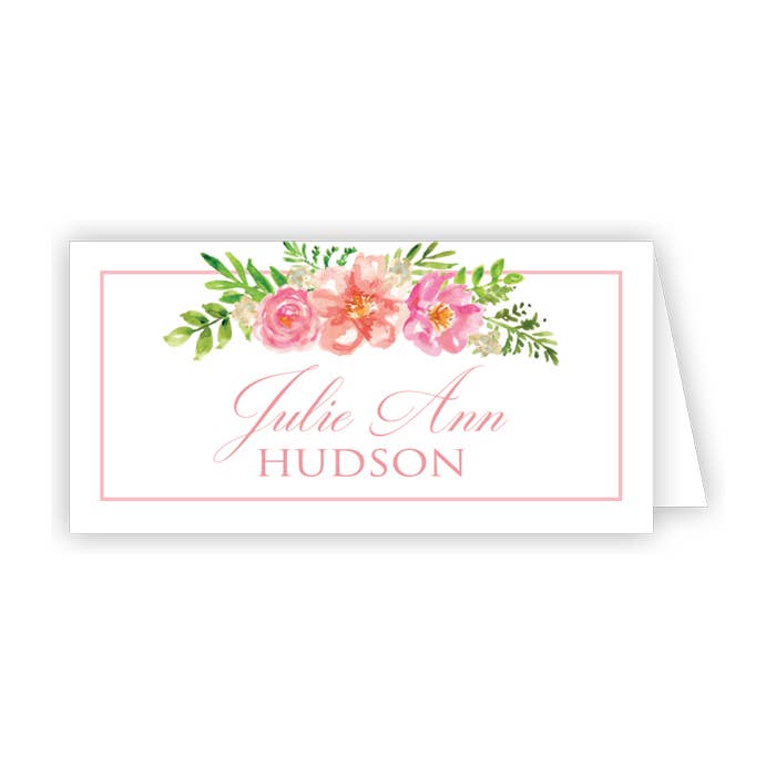 Handpainted Pink Floral with Border Place Card - Winterberries