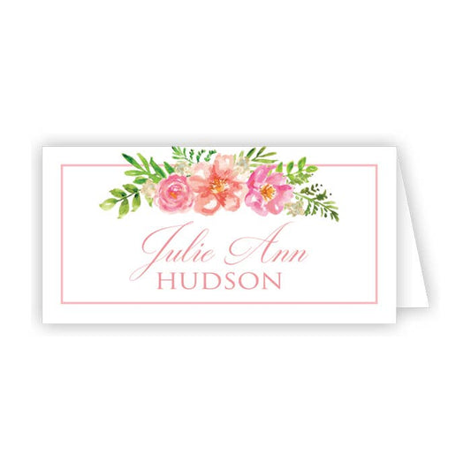 Handpainted Pink Floral with Border Place Card - Winterberries