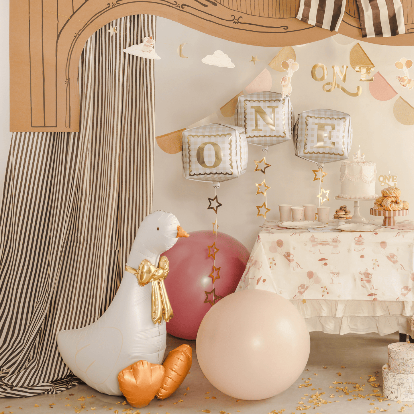 Partydeco White Goose with Bow Foil Balloon