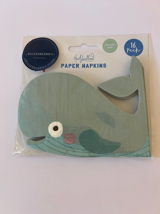 x16 BLUE WHALE SHAPED PAPER NAPKINS - Winterberries