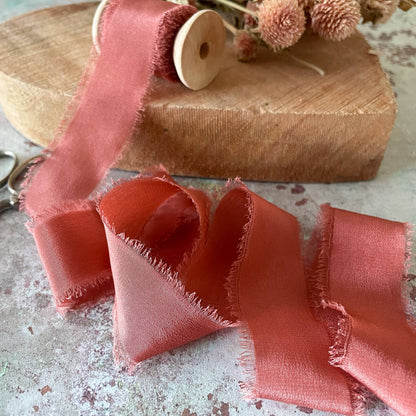 25mm Silk Ribbon in Rust - Winterberries
