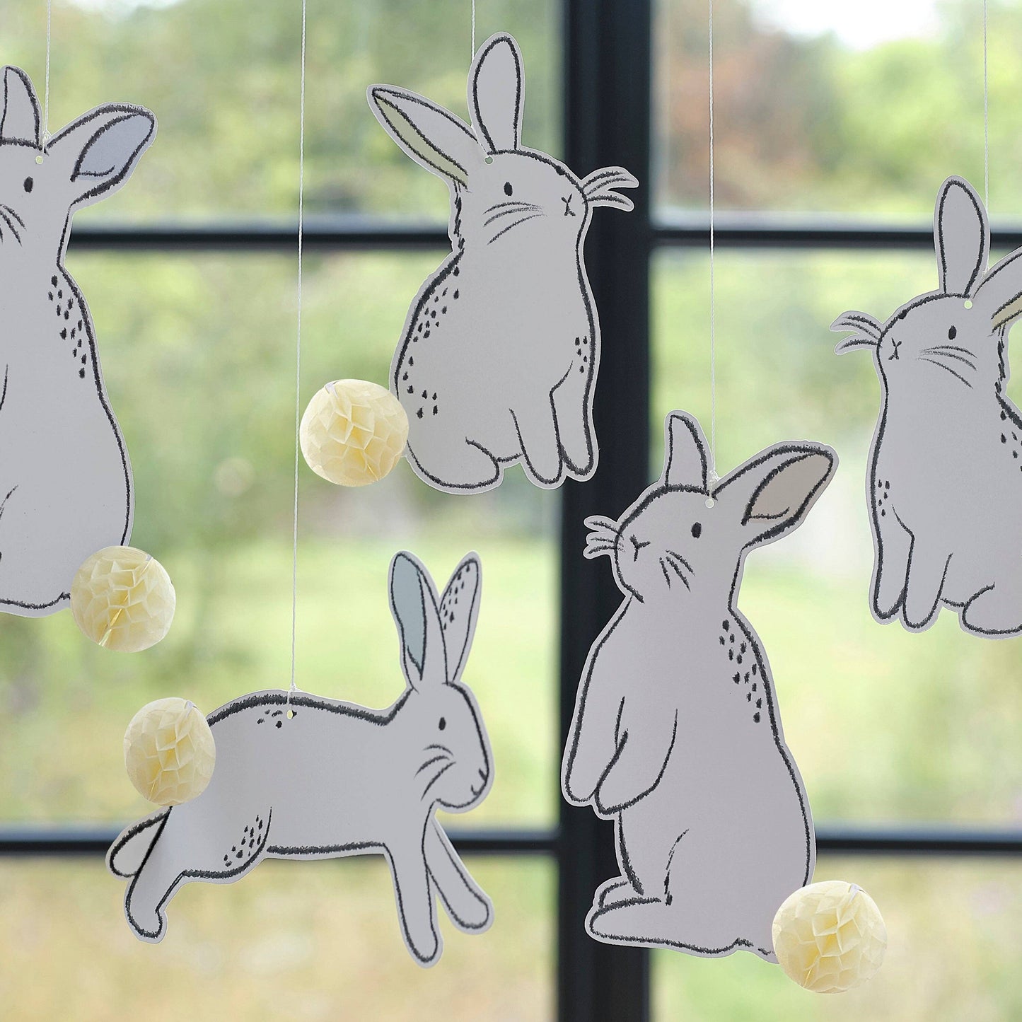 Hanging Easter Bunny Decs with Honeycomb Tails- 5 Inner Pack - Winterberries
