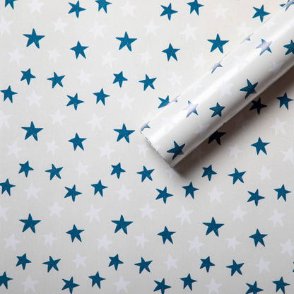 Blue White Stars Eco Wrapping Paper Roll Wrap Premium, 3m