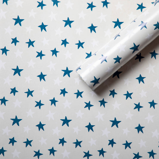Blue White Stars Eco Wrapping Paper Roll Wrap Premium, 3m