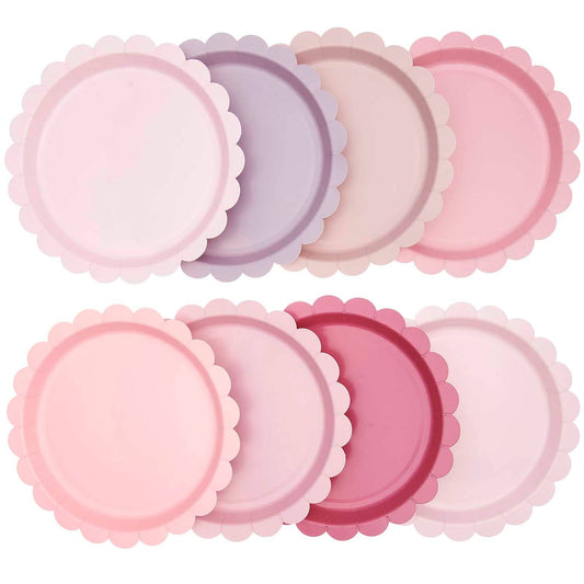 X8 PINKS MULTI-COLOUR SCALLOP PAPER PLATES