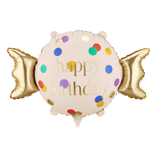 22" HAPPY BIRTHDAY POLKA DOT CANDY SHAPE DEFLATED FOIL BALLOON