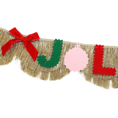 HOLLY JOLLY GOLD FRINGE BANNER