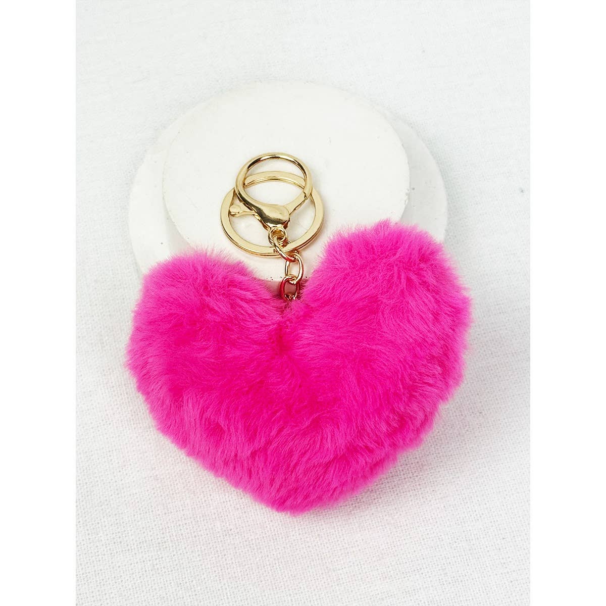 HEART SHAPE FAUX FUR POM POM KEYRING - Winterberries