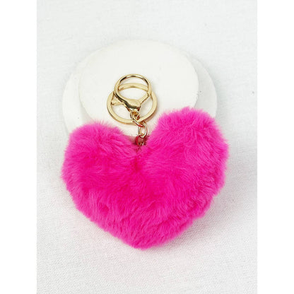 HEART SHAPE FAUX FUR POM POM KEYRING - Winterberries