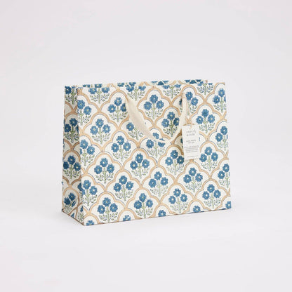 x1 Hand Block Printed Gift Bags (Medium) - Indigo - Winterberries