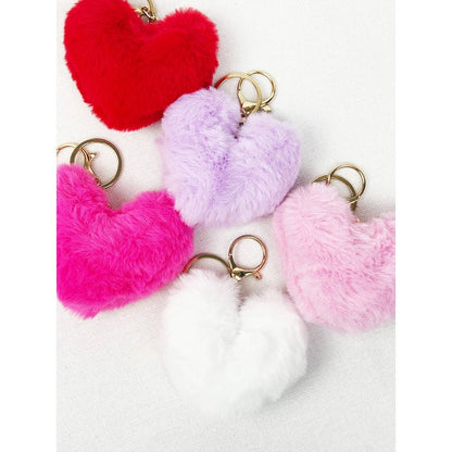 HEART SHAPE FAUX FUR POM POM KEYRING - Winterberries