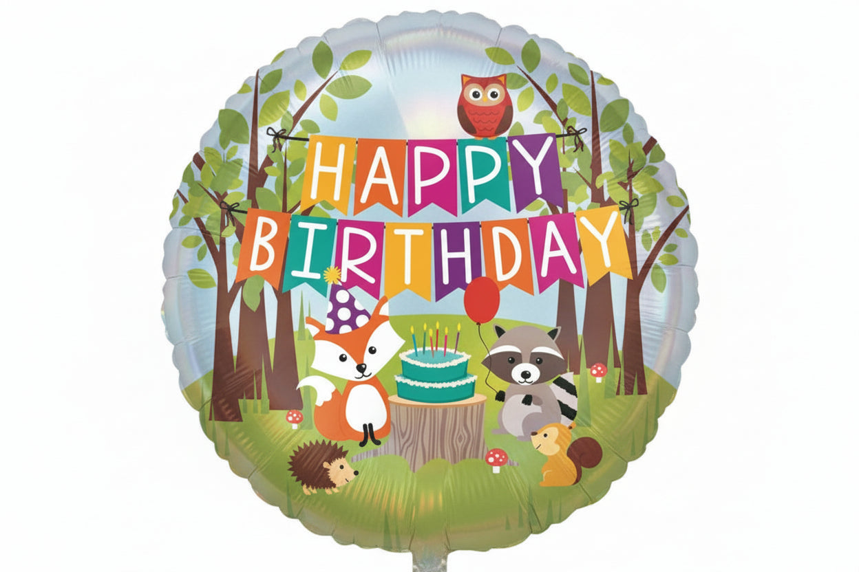18" HOLOGRAPHIC WOODLAND BIRTHDAY PARTY FOIL BALLOON