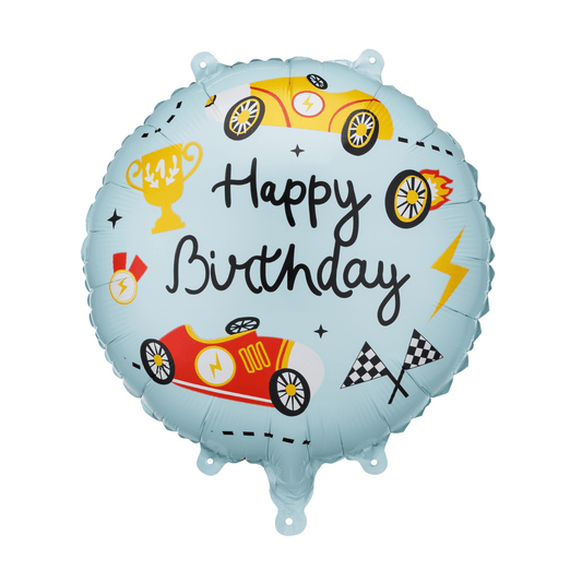 18" HAPPY BIRTHDAY RACING CARS DEFLATED FOIL BALLOON
