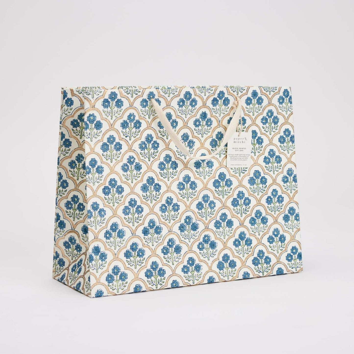 x1 Hand Block Printed Gift Bags (Large) - Indigo - Winterberries