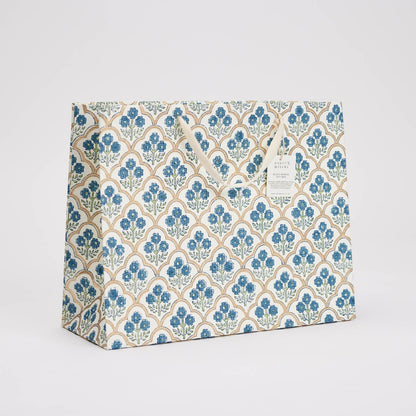 x1 Hand Block Printed Gift Bags (Large) - Indigo - Winterberries