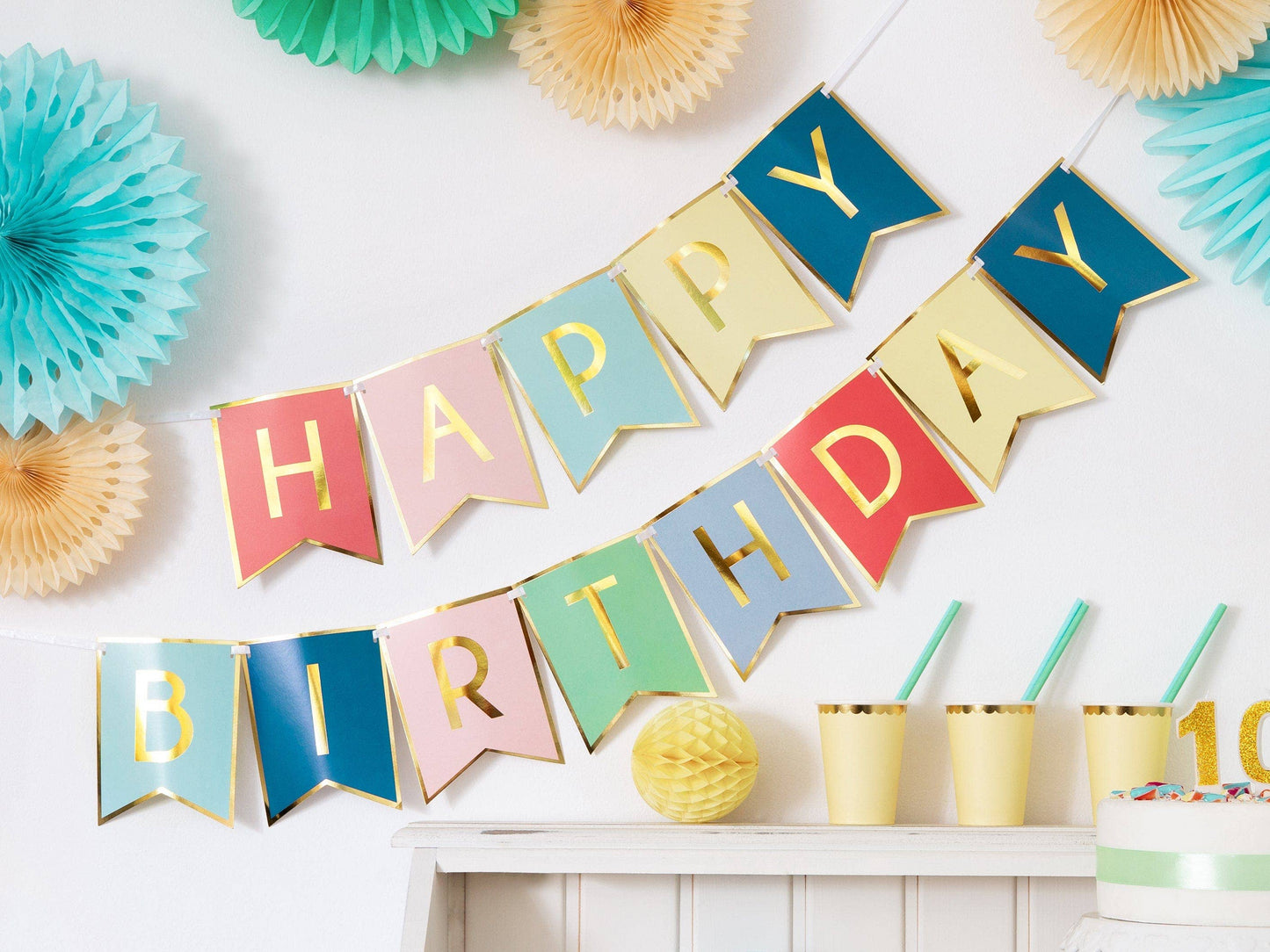 Partydeco Rainbow Happy Birthday Banner