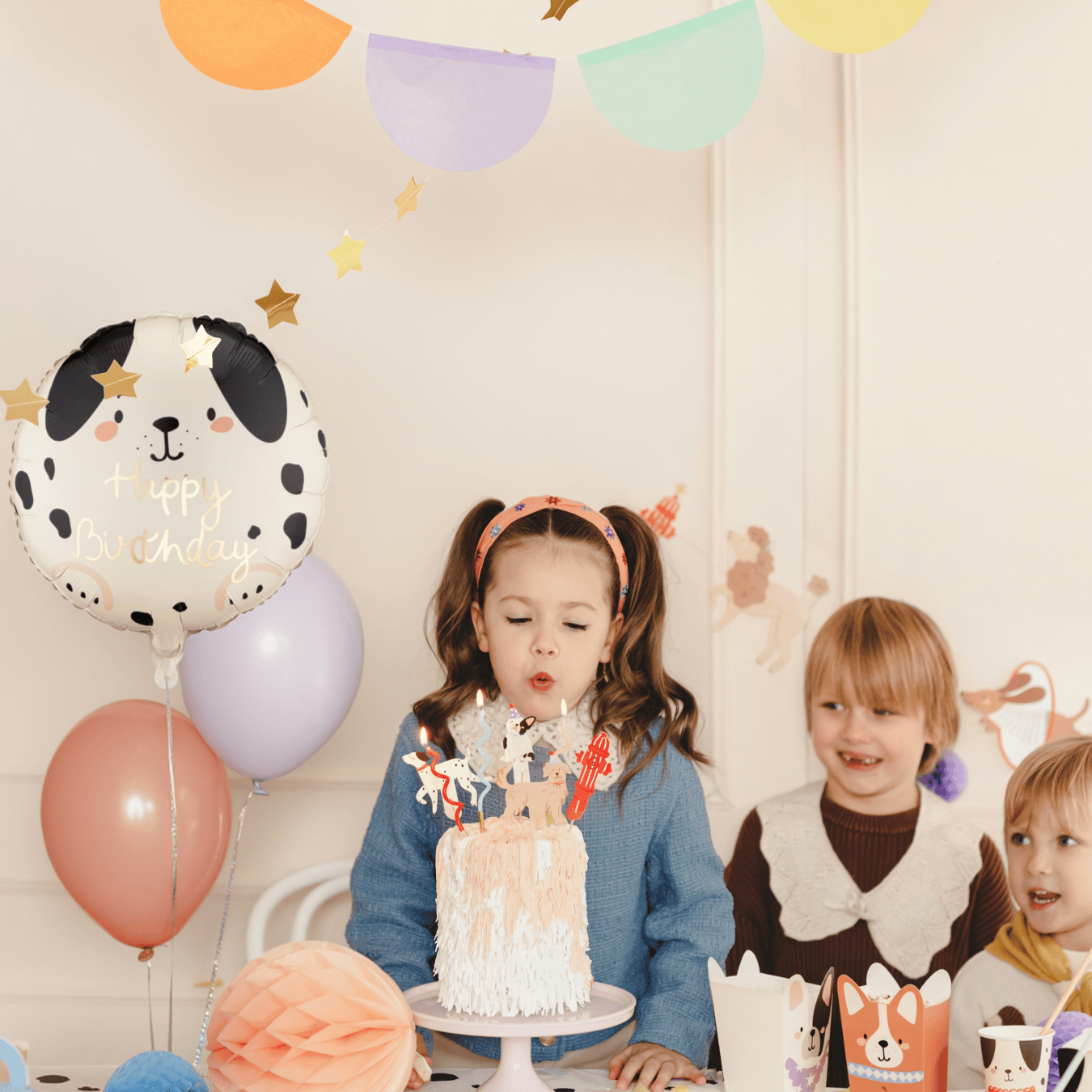Partydeco Beige Dog Happy Birthday Foil Balloon