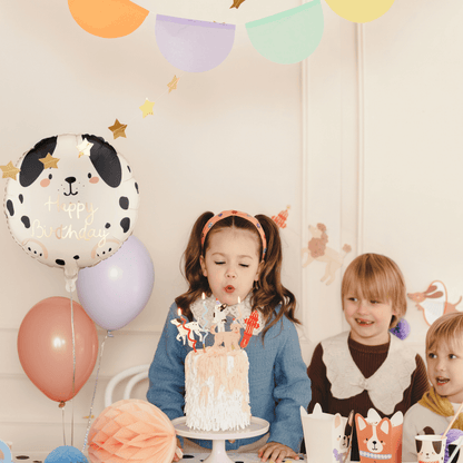 Partydeco Beige Dog Happy Birthday Foil Balloon