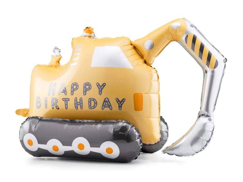 Partydeco Yellow Excavator Birthday Standing Foil Balloon