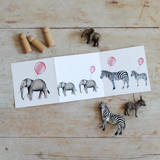 New Baby Elephant Watercolour Concertina Greetings Card - Winterberries