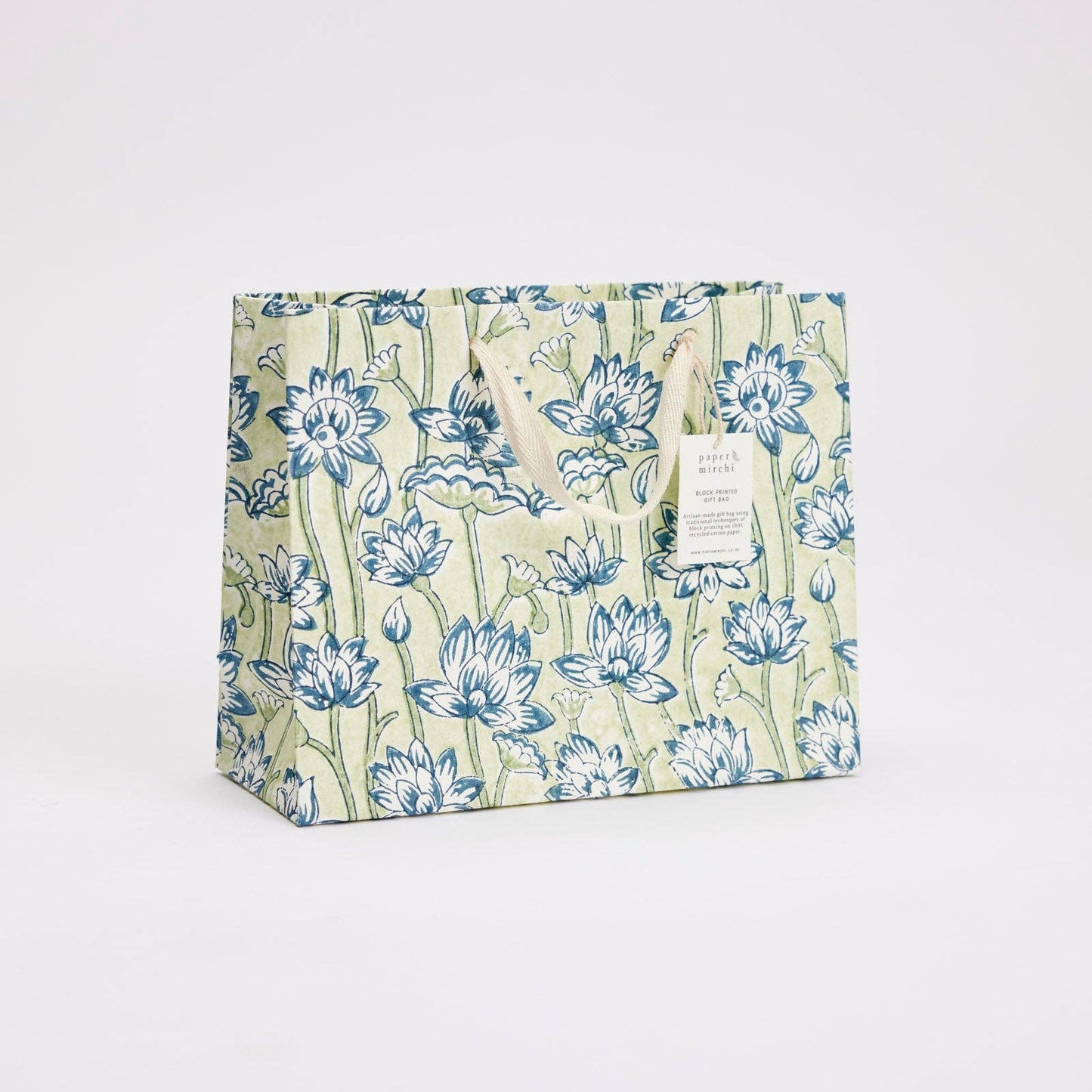 x1 Hand Block Printed Gift Bags (Medium) - Indigo - Winterberries