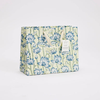 x1 Hand Block Printed Gift Bags (Medium) - Indigo - Winterberries