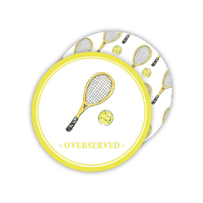 Tennis Racket And Ball Overserved Round Coaster - Winterberries
