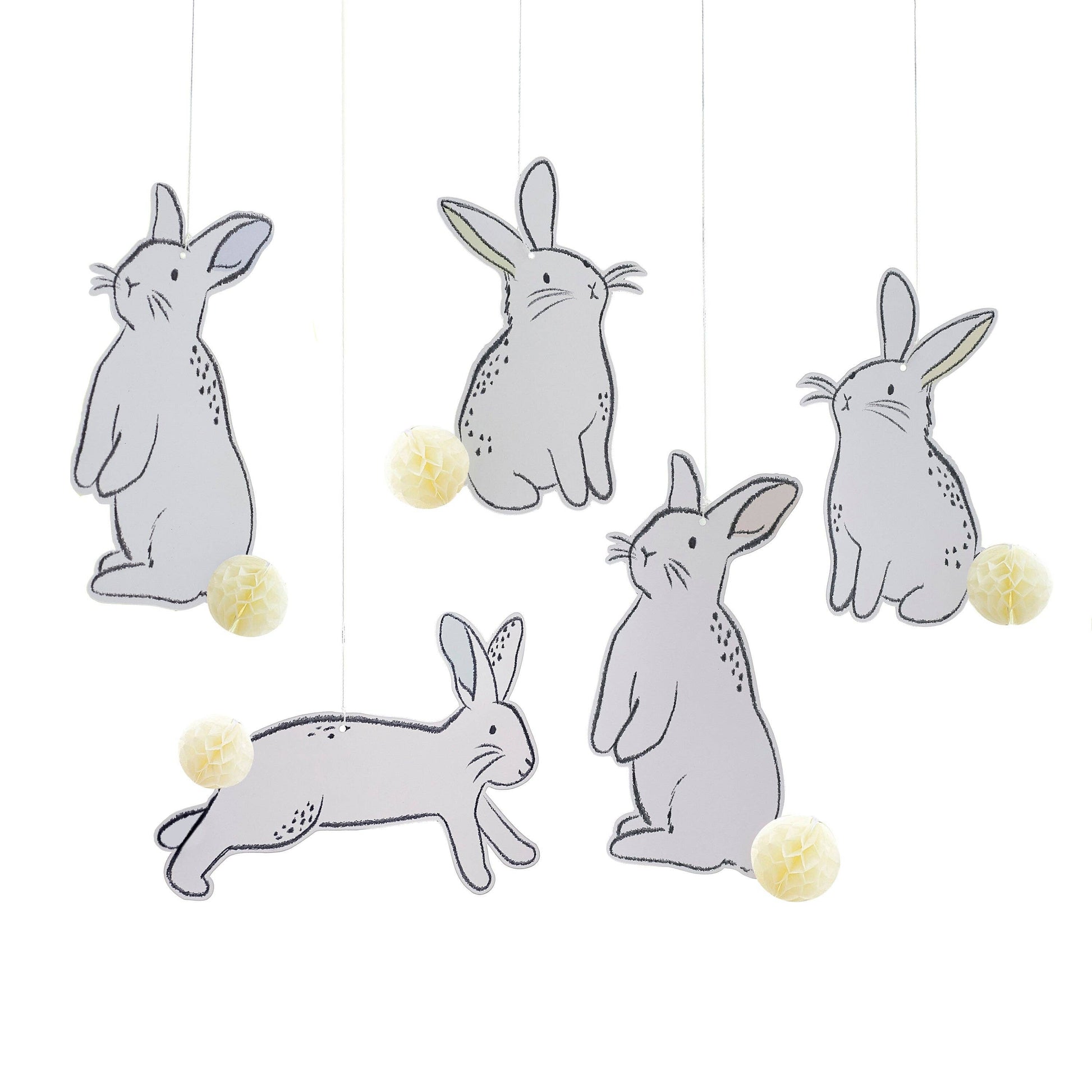 Hanging Easter Bunny Decs with Honeycomb Tails- 5 Inner Pack - Winterberries
