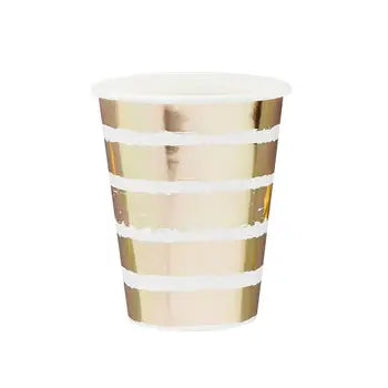 X8 GOLD AND WHITE STRIPED PAPER CUPS - Winterberries