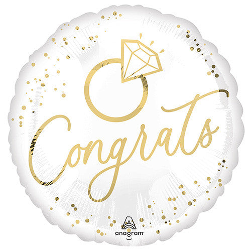 18" RING CONGRATS WHITE & GOLD FOIL BALLOON
