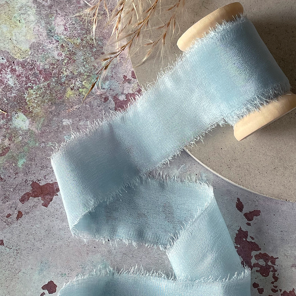 25mm Silk Ribbon in Dusky Pale Blue2 - Winterberries