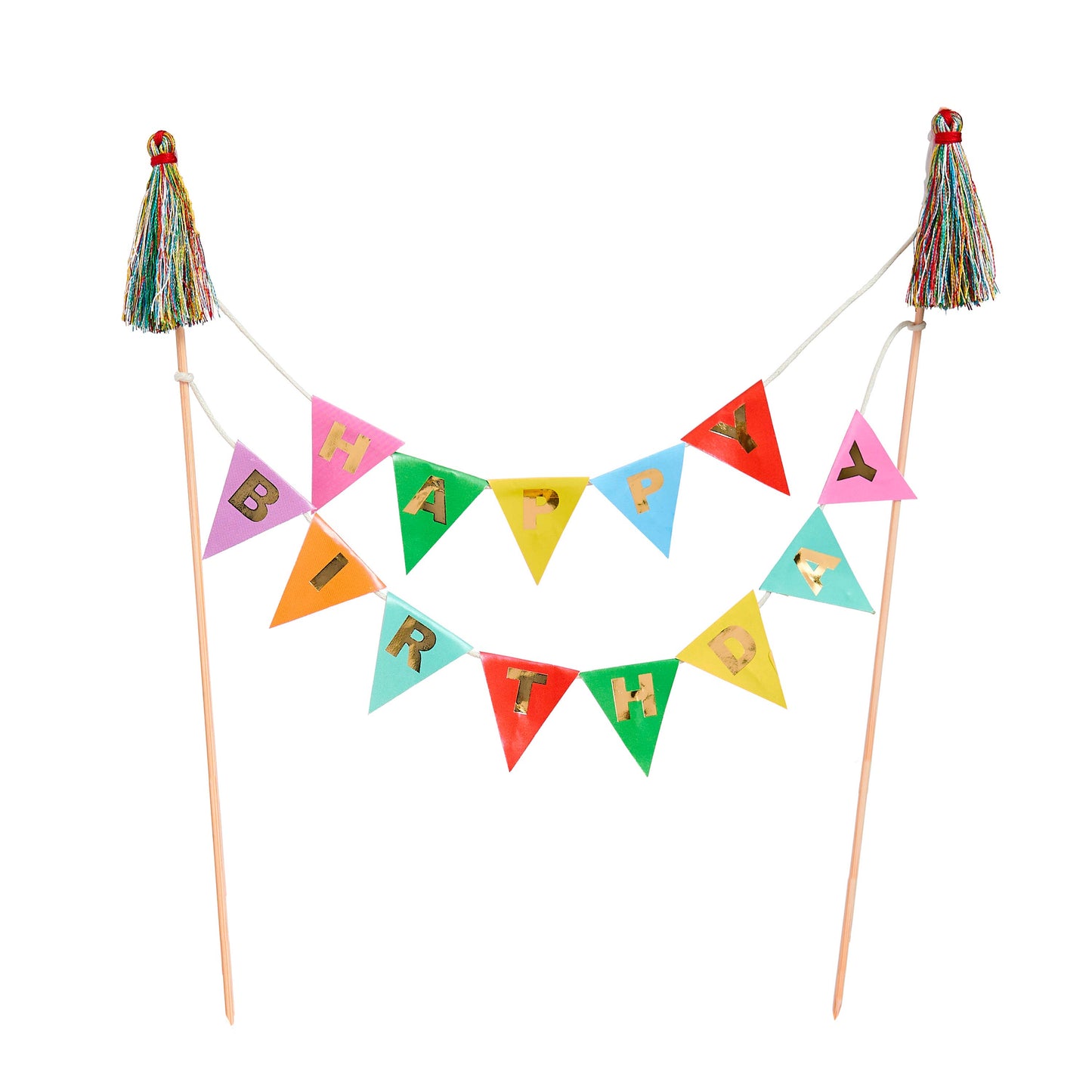 Happy Birthday Bunting Card Cake Topper & Thread Tassels - Winterberries