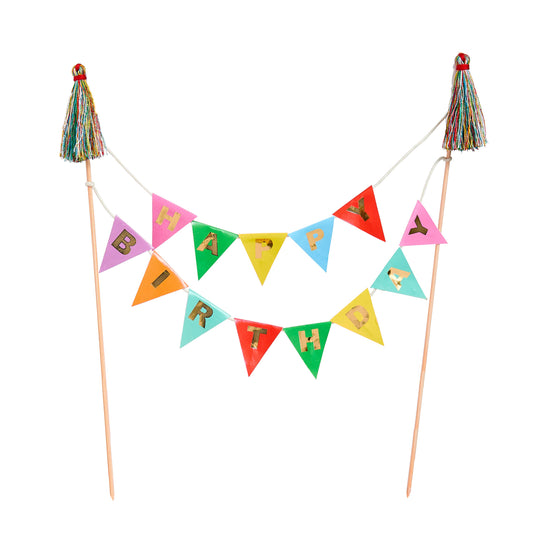 Happy Birthday Bunting Card Cake Topper & Thread Tassels - Winterberries