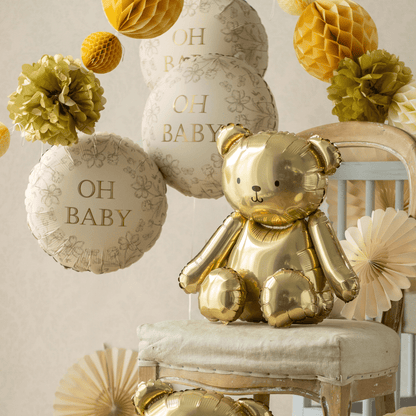Partydeco Beige & Gold Oh Baby Foil Balloon