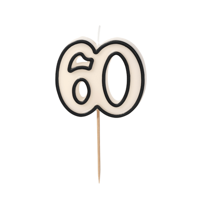 Partydeco Cream & Black Number 60 Candle