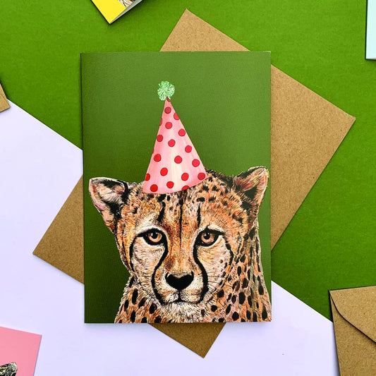 Cheetah Party Hat Everyday Birthday Card - Winterberries