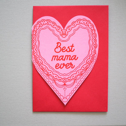 BEST MAMA EVER CAKE HEART CARD - Winterberries