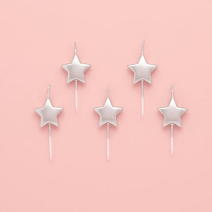 X5 SILVER METALLIC STAR CANDLES