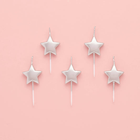 X5 SILVER METALLIC STAR CANDLES