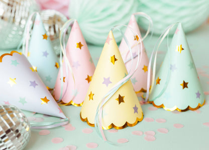 Partydeco Pastel and Star Luxury Party Hats x 6