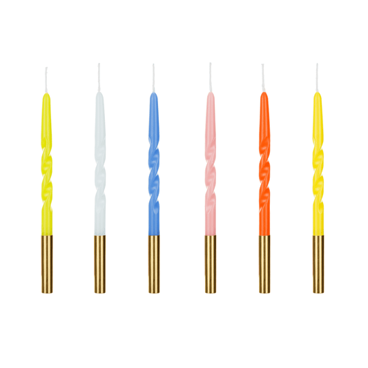 X6 RAINBOW GOLD TIP TWISTED CAKE CANDLES
