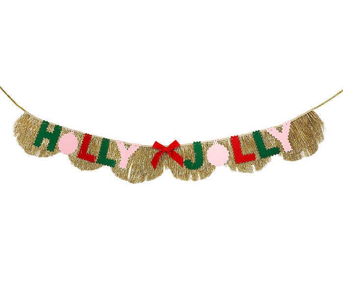 HOLLY JOLLY GOLD FRINGE BANNER